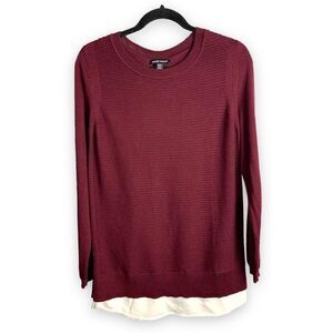 Hilary Radley Ribbed Knit Sweater Tunic with Mock Blouse